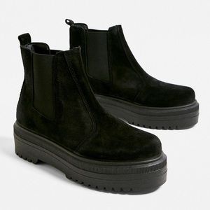 UO Brody Platform Black Suede Leather Chelsea Boot